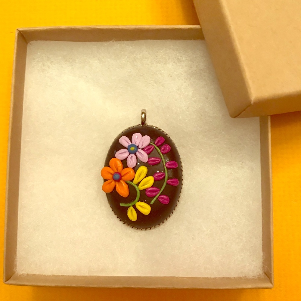 Polymer clay pendant Flowers Handmade